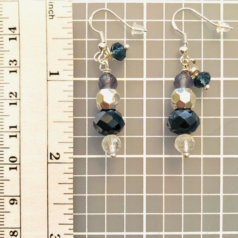 𝅺BOHO Indie Sterling Silver Earrings 🌟Purple & Deep Blue Crystal Handcrafted - Picture 10 of 11